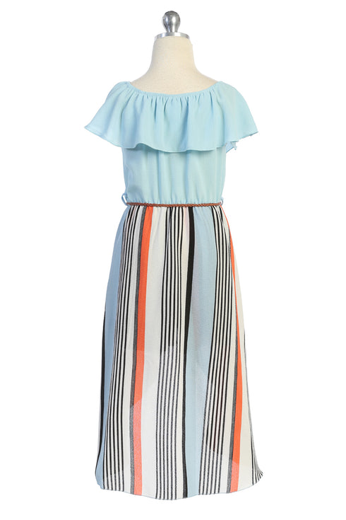 Girls Off-Shoulder Drawstring Striped Jumpsuit Dress 4-14 - SophiasStyle.com